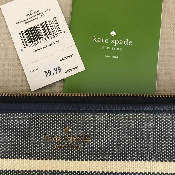 Kate ♠️ Spade Larchmont Stripe Navy Gia Clutch - Picture 4 of 8